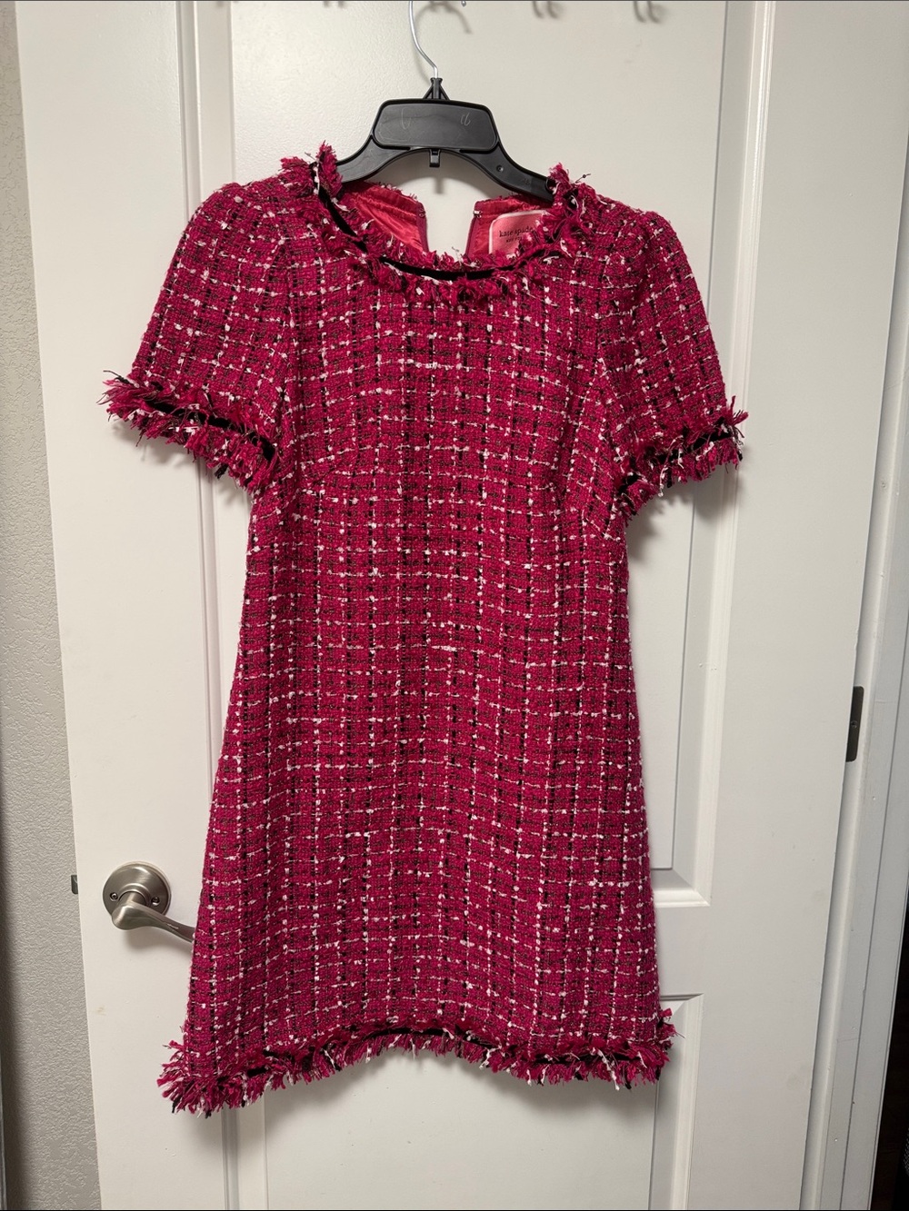 kate spade Fuchsia Tweed A-Line Dress with Fringe